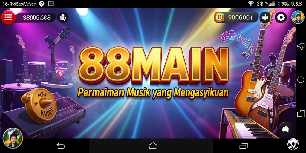 Screenshot utama 88MAIN menampilkan pemain menikmati permainan musik.