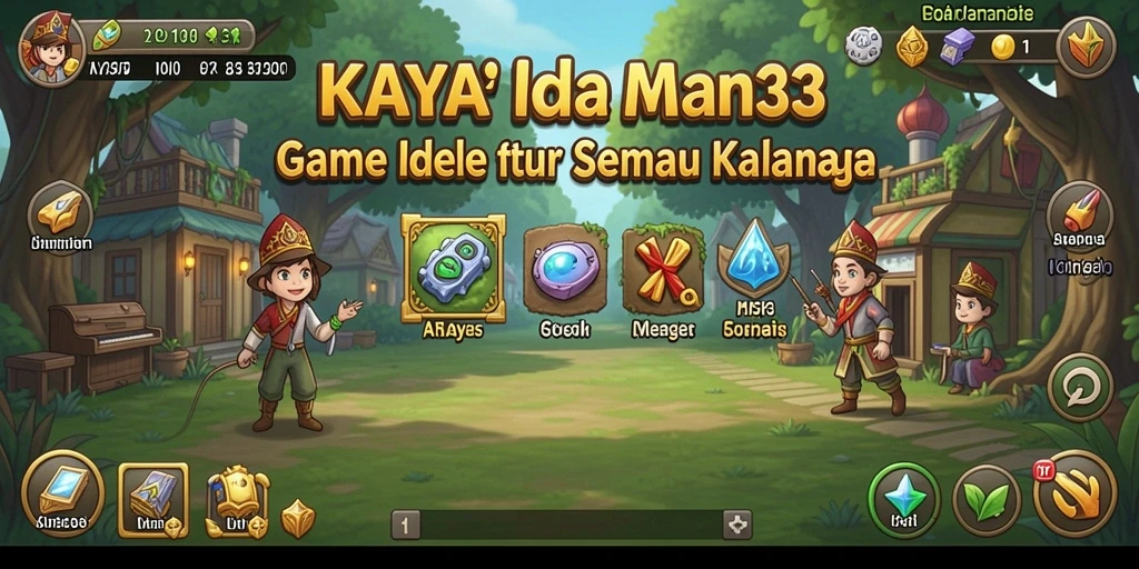 Screenshot KAYA33 menunjukkan karakter mengumpulkan sumber daya dalam mode Idle.