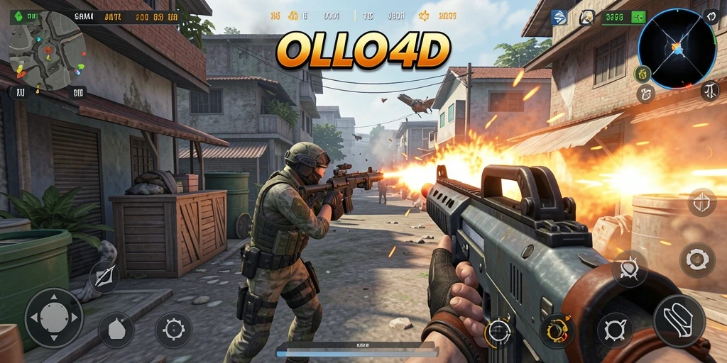 Screenshot utama menampilkan aksi gameplay TPS yang intens.