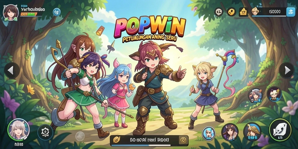 Tampilan gameplay POPWIN yang penuh warna dan karakter Anime.